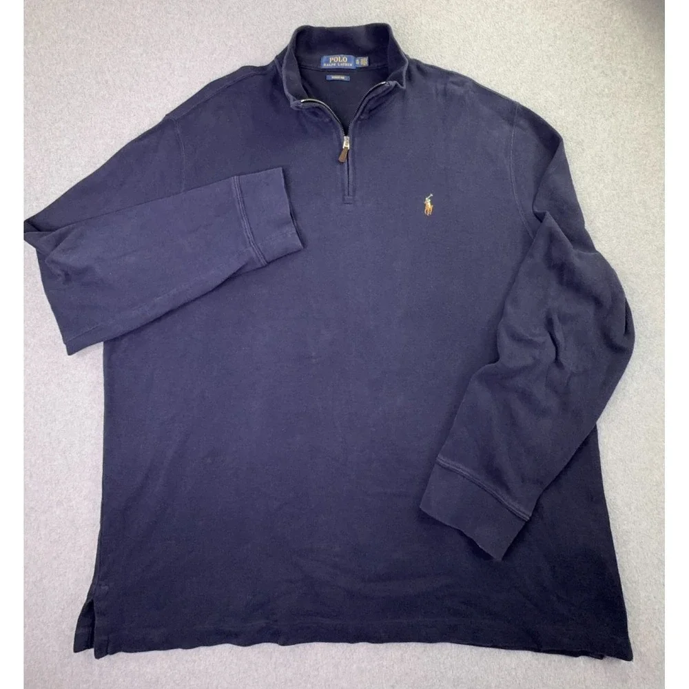 Polo Ralph Lauren Estate Rib 1/4 Zip Long Sleeve Sweater Men 2XL Navy Flesh Pony